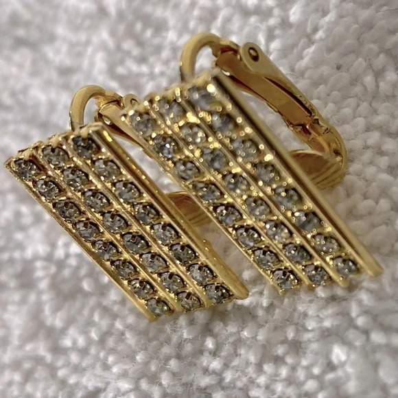 Vintage Gold Tone Cufflinks  With White Gems - Picture 3 of 8